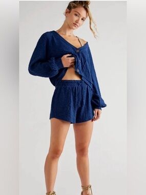 Free People Navy Blue Textured beach set
